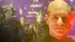 A science fiction image of cybernetic humanoids with mechanical implants and artificial intelligence enhancements, symbolizing the growing influence of AI and the risk of outsourcing human judgment.